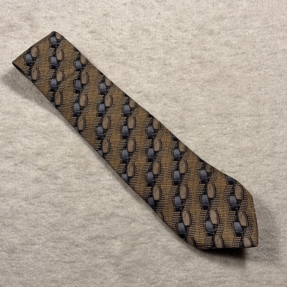 The Arrow‎ Company Men's Silk Necktie Geometric Pattern Tan Blue Formal Neckwear